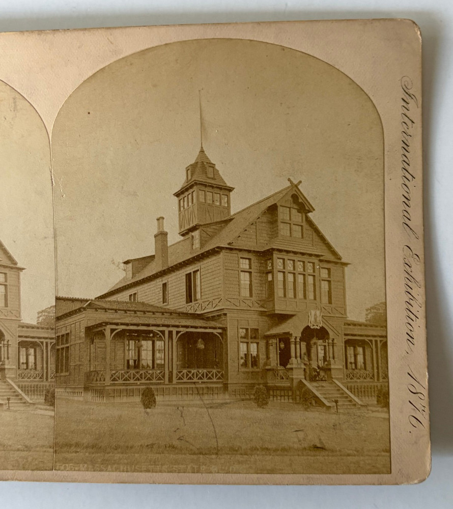 1876 Centennial Exhibition Stereoview Massachusetts State Building Philadelphia