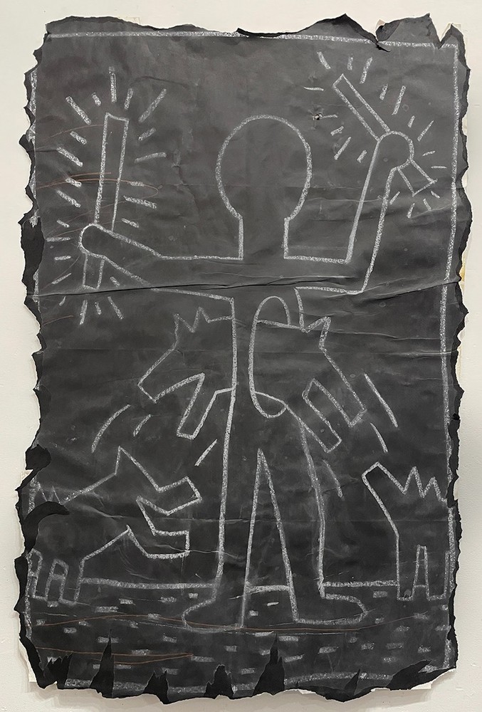 Keith Haring Drawing - Chalk drawing NYC subway - street art - graffiti/ DOGS
