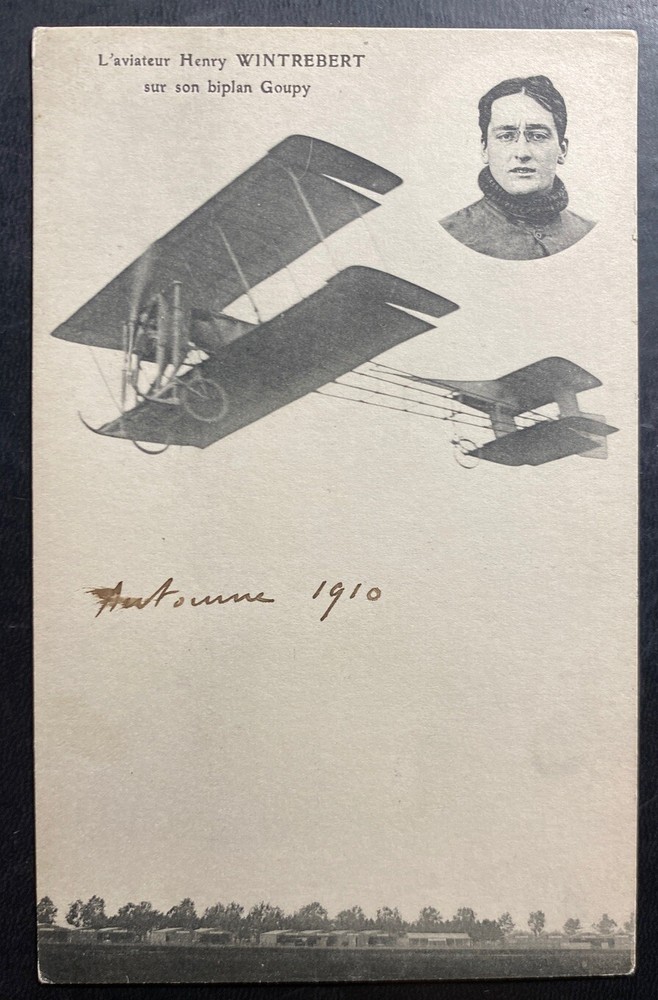 Mint France RPPC Real Picture Postcard Early Aviation Henry Wintrebert Biplane