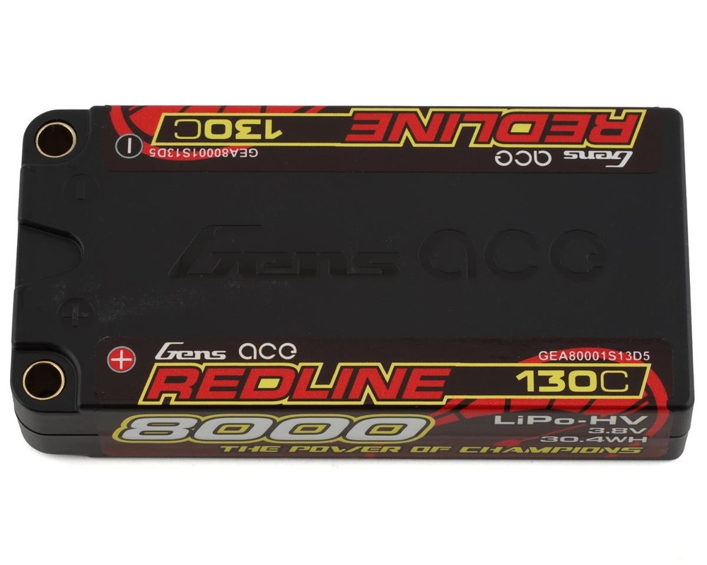 Gens Ace Redline 1S LiHV LiPo LCG Battery 130C (3.8V/8000mAh) w/5mm Bullets-image