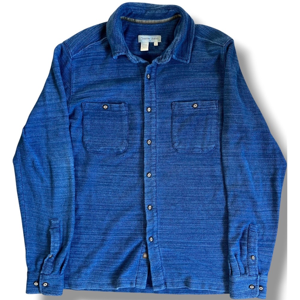 Territory Ahead Mens Small Blue Cotton Textured Knit Button Down Shirt Indigo