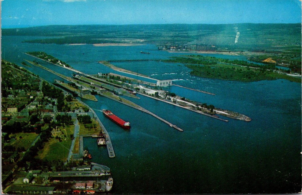 Soo Locks Sault Ste. Marie Michigan Vintage Postcard
