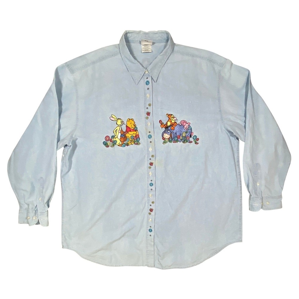 Vintage 90's Disney Store Denim Shirt Winnie Pooh Embroidered Women's XXL