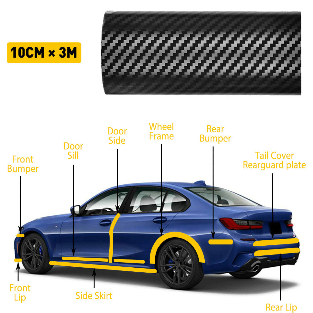 Carbon Car Strip Sticker Fiber Protector Sill Anti Door Scratch Tape 10cm*3M 5D