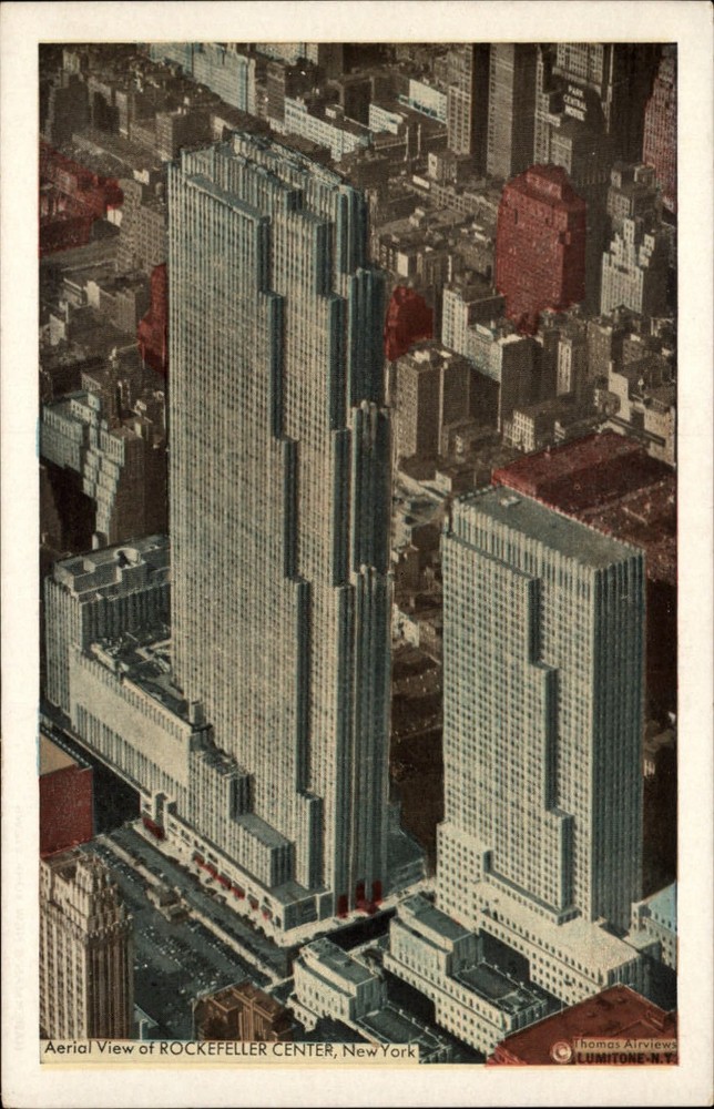 New York City NY RCA Building Rockefeller Center aerial Lumitone postcard sku843