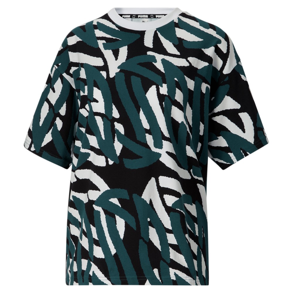 PUMA Stewie Printed Crew Neck Short Sleeve T-Shirt Womens Green Casual Tops 5372
