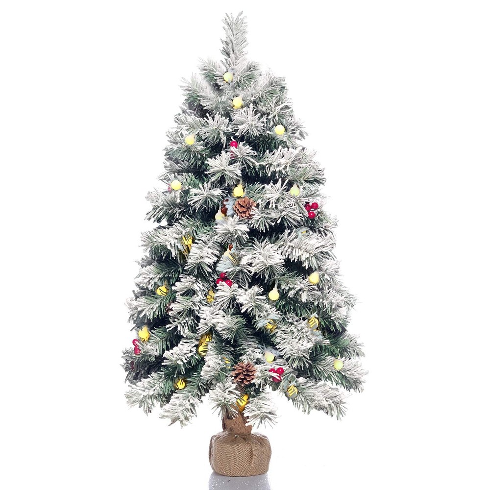 Pre-Lit Artificial Christmas Tree 3ft,Snow Flocked Xmas Pine Tree Decorated w...