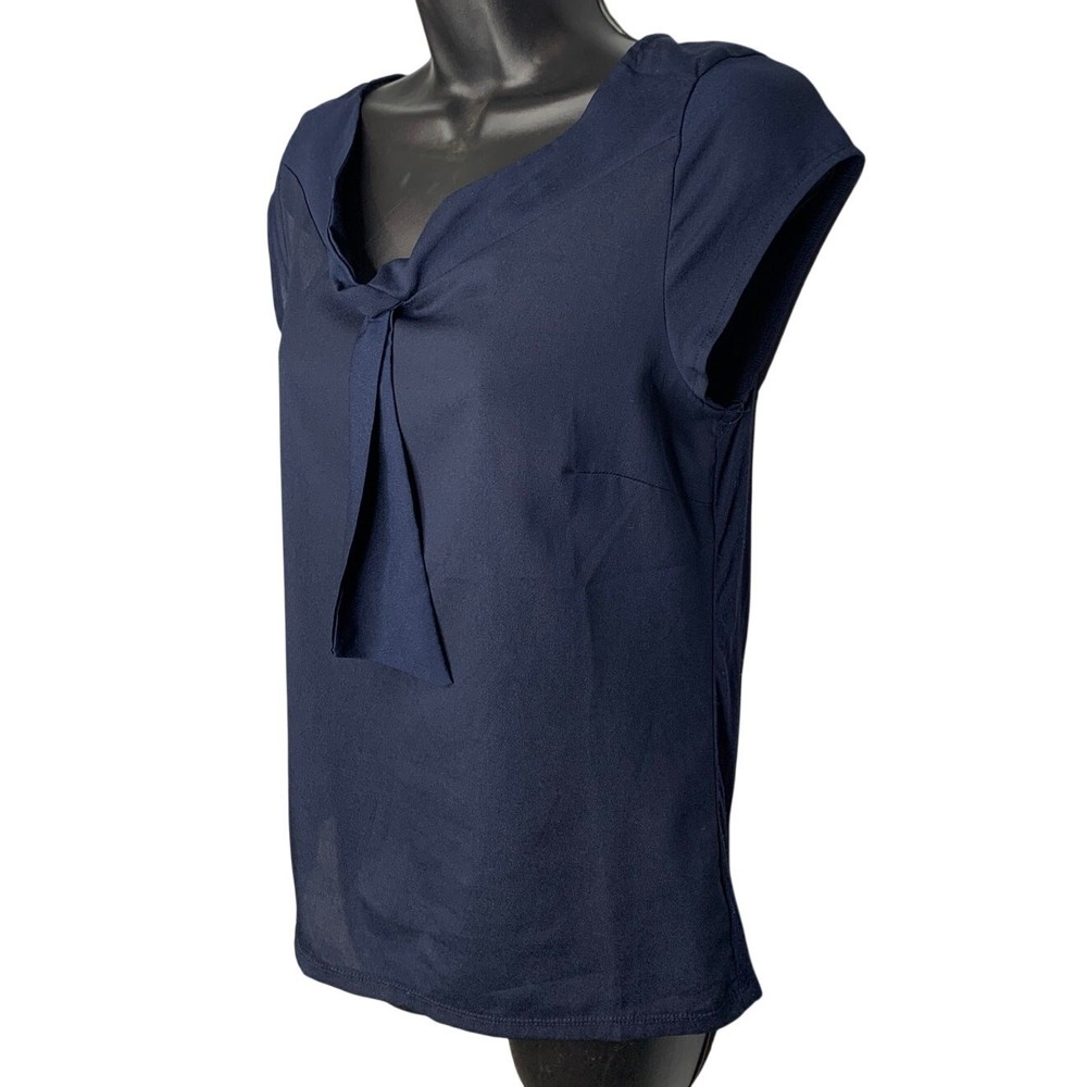 The Limited Women's Small Navy Short Sleeve Tie Neck Blouse