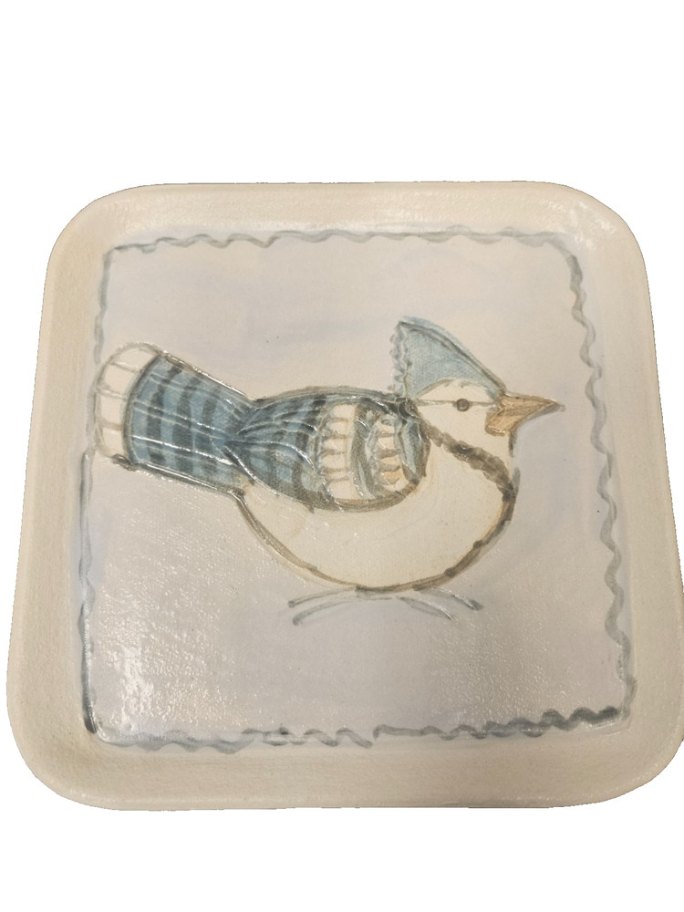 Studio Art Pottery Ceramic Hand Painted Bluebird Plate Signed L Cavell Blue Bird