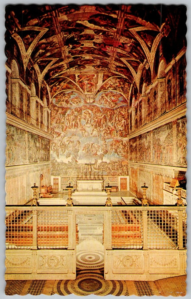 Vtg Postcard Sistine Chapel Michelangelo Frescoes Vatican City 1960s
