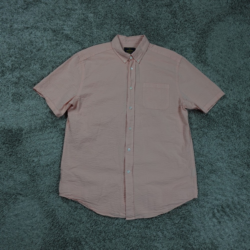 Portuguese Flannel Shirt Mens XL Extra Large Orange Seersucker Waffle