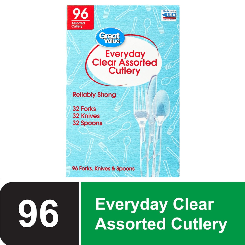 Great Value 96-Piece Clear Assorted Cutlery Set for Everyday Use