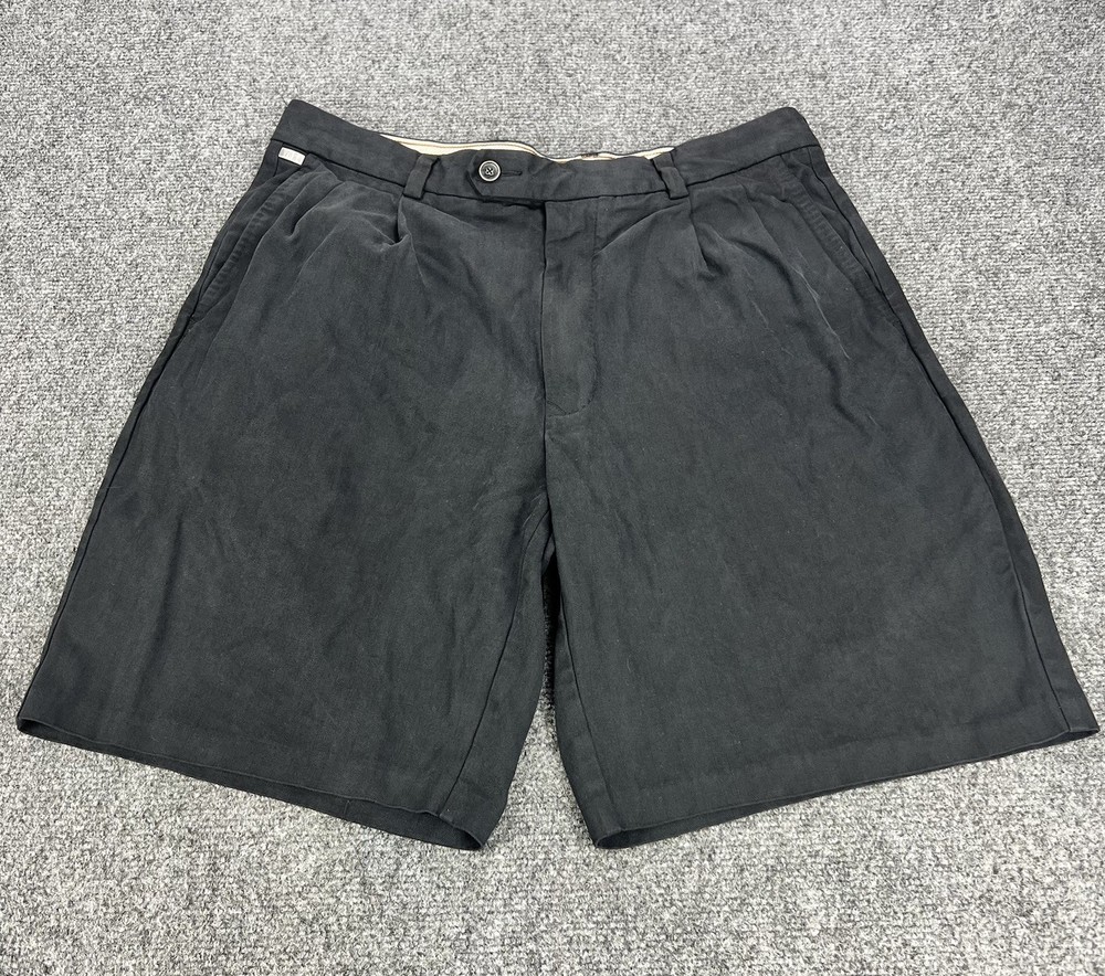 Tommy Bahama Shorts Mens 33 Black Chino Silk Blend Pleated Summer Casual Preppy
