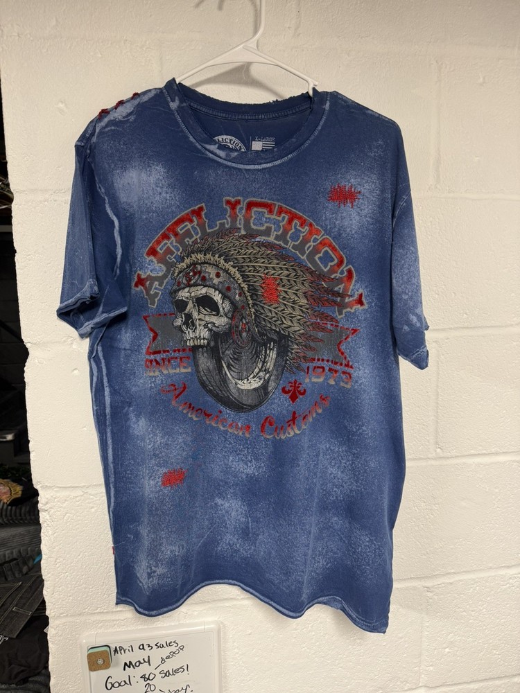 y2k Affliction Blue Distressed Tshirt size L