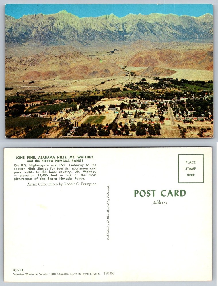 Lone Pine Alabama Hills Mt Whitney Sierra Nevada Range CA Postcard Chrome
