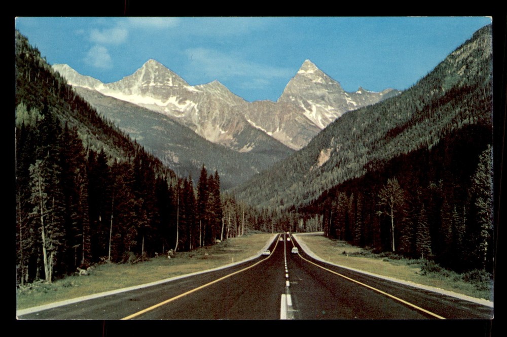 Mt Sir Donald Rogers Pass Canada Glacier National Park Road Cars Postcard Unp