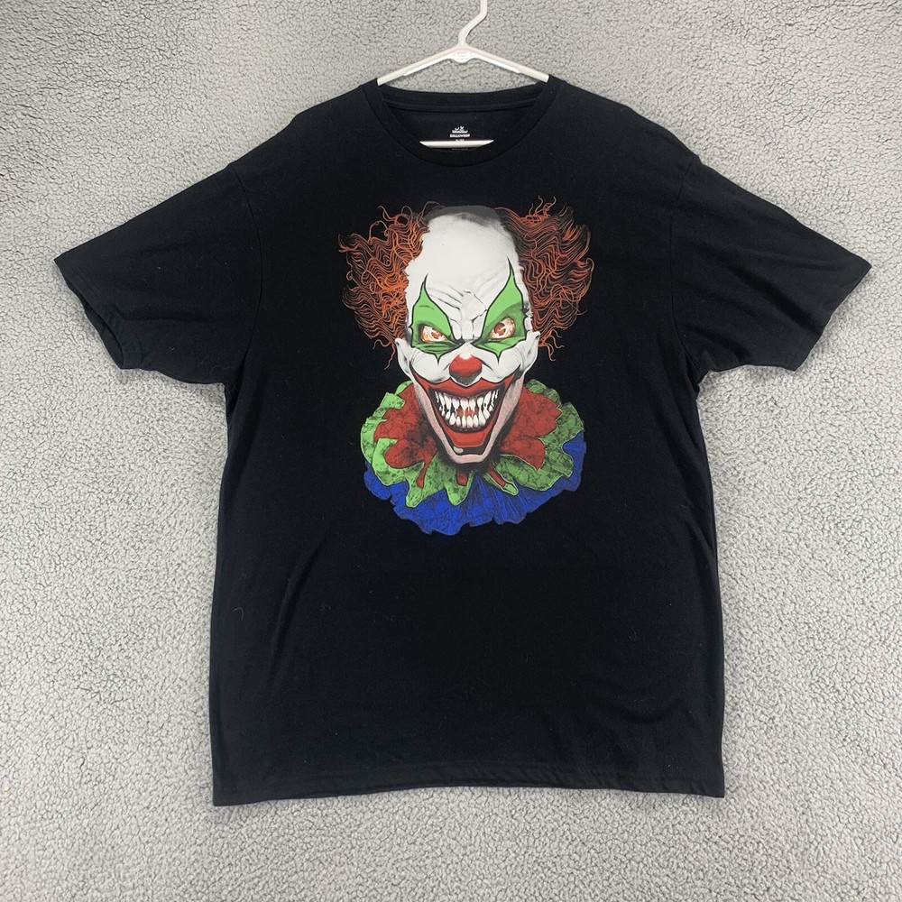 Halloween Mens XL Shirt Black Joker Batman Clown Scary Graphic Tee Horror