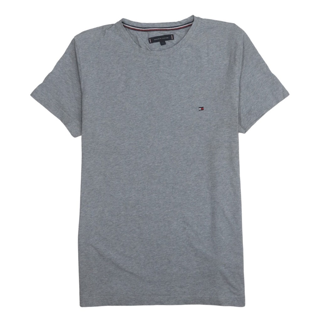 Tommy Hilfiger Womens T Shirt Grey Cotton Embroidered Flag Logo Crew Neck L