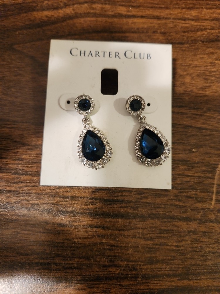 $24.50  Charter Club  Tone Green  Crystal Drop  Earrings Mh1A