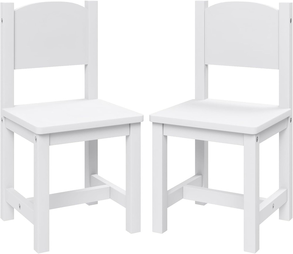 Timy Toddler Wooden Chair Set of 2 for Kids 11.8x11.8x23.6 Inches in White