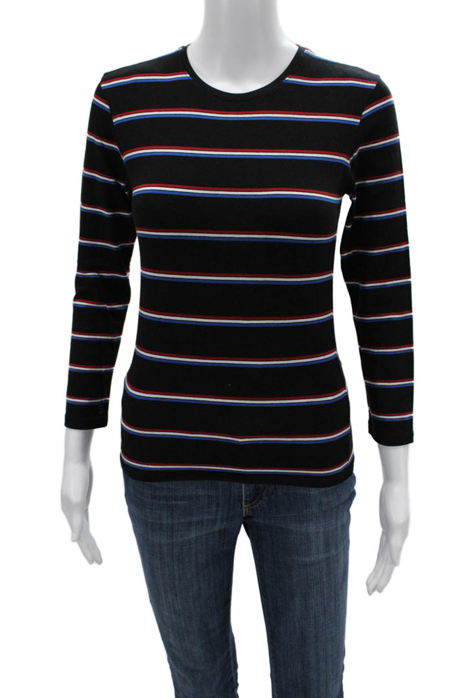 ATM Womens Black Striped Long Sleeve Crewneck Basic T-Shirt Pima Size SFree Shipping in US $100+ Orders | $6.95 Orders Below