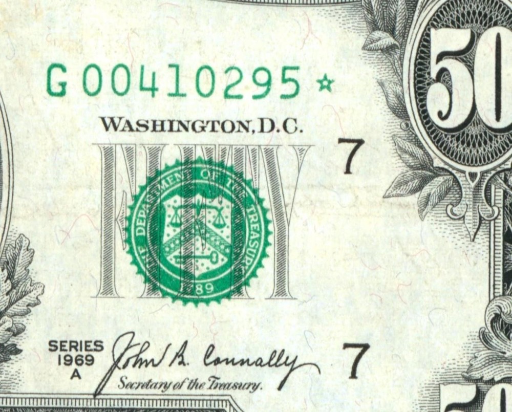 **STAR - 6 DIGIT** $50 1969 Federal Reserve Note ** PAPER CURRENCY AUCTIONS