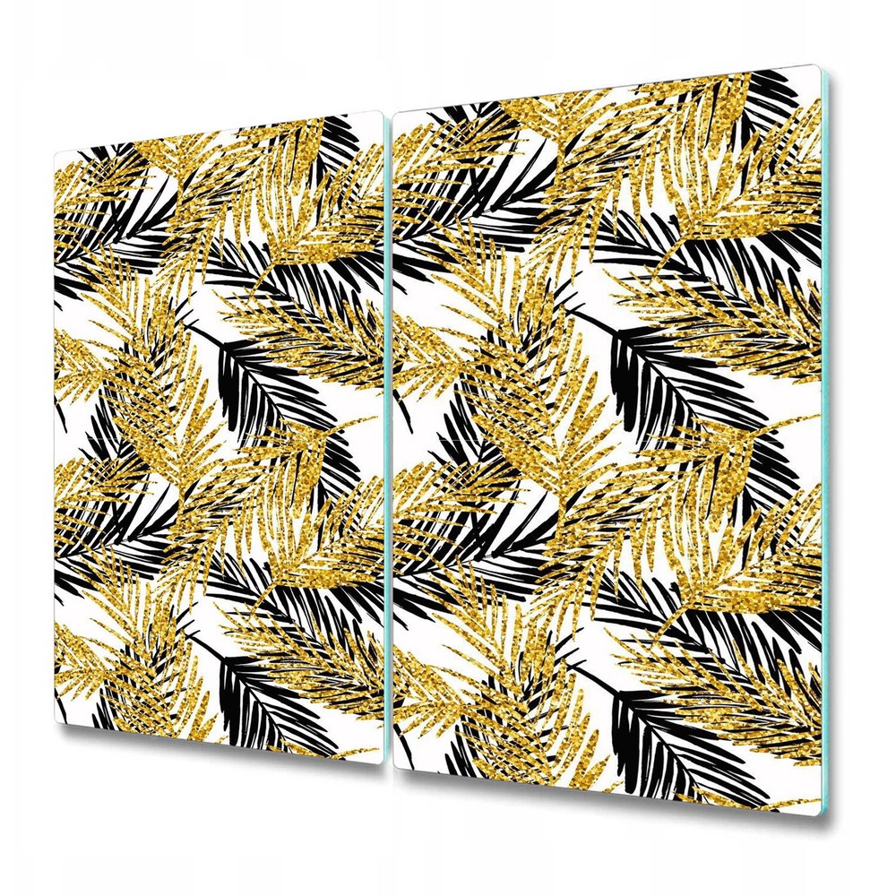 Tempered Glass Induction Ceramic Hob Cover Tropical plants Gold blue 2x30x52