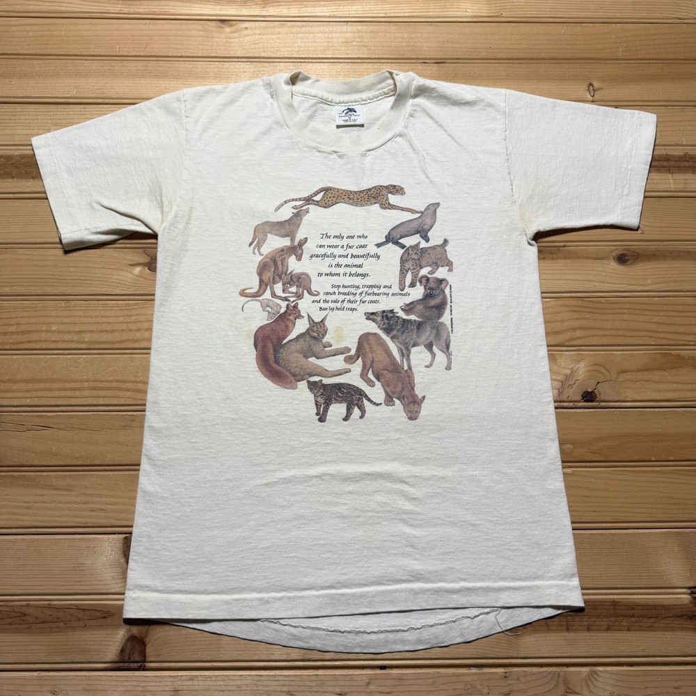 Vintage 1988 Jim Morris Animal Rights Anti-Fur Wildlife Nature Shirt USA Medium