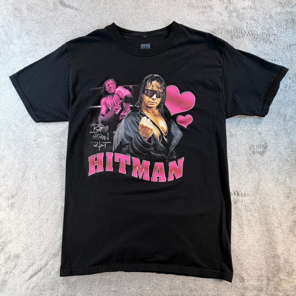 WWE Bret Hart Hitman Graphic T Shirt Mens Medium Black Pink Wrestling Tee