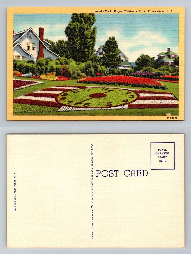 Providence, RI-Rhode Island, Clock Roger Williams Park Gardens Vintage Postcard
