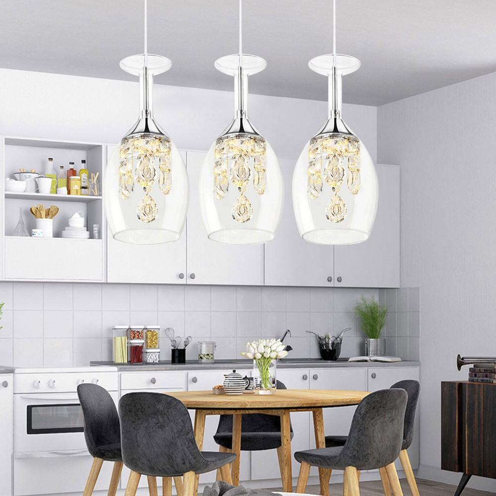 Crystal LED Wine Glass Chandelier 3-Light Ceiling Fixture USA Made