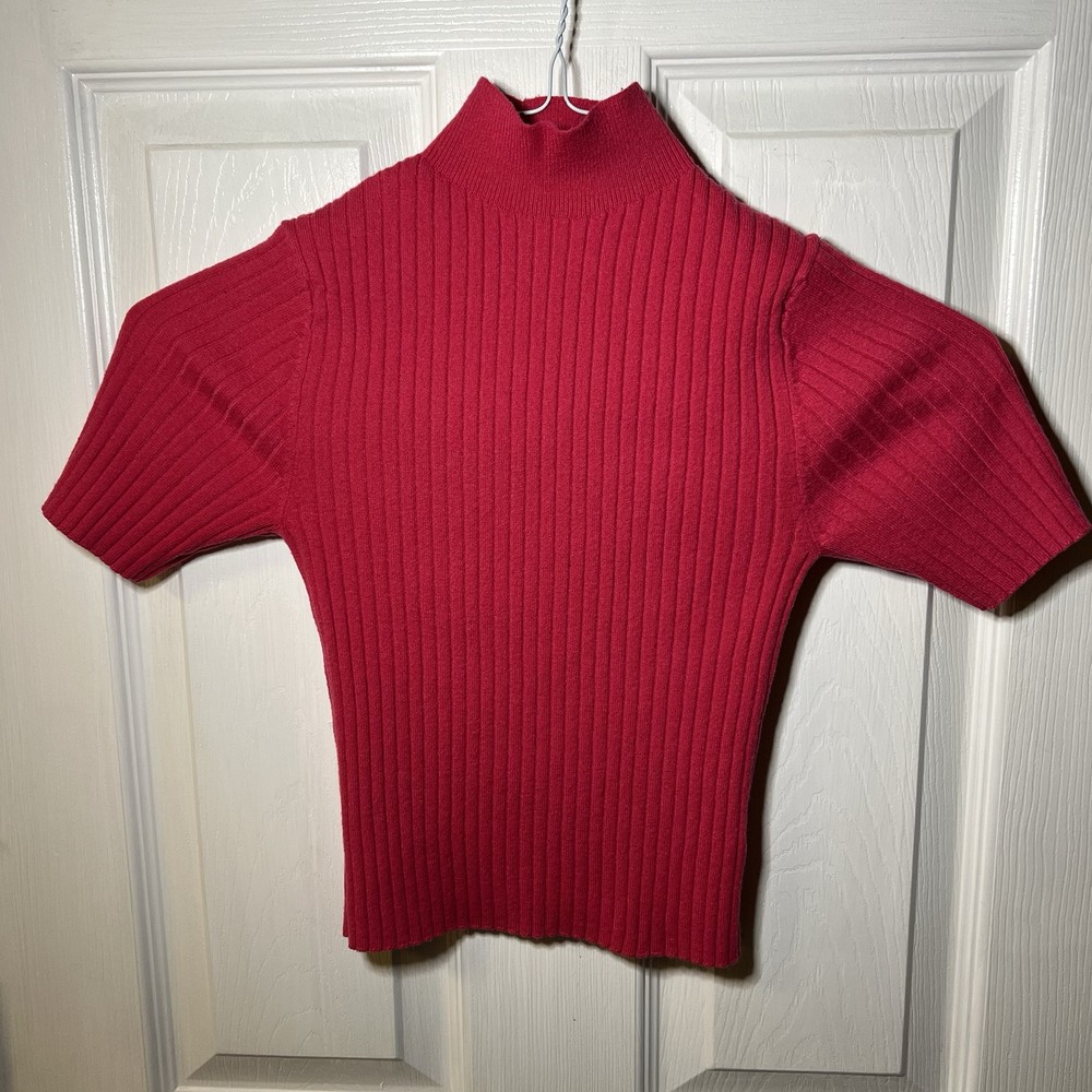 A New Day Ribbed Sweater Women X-Small Short Sleeve Mock Neck Stretch Pink