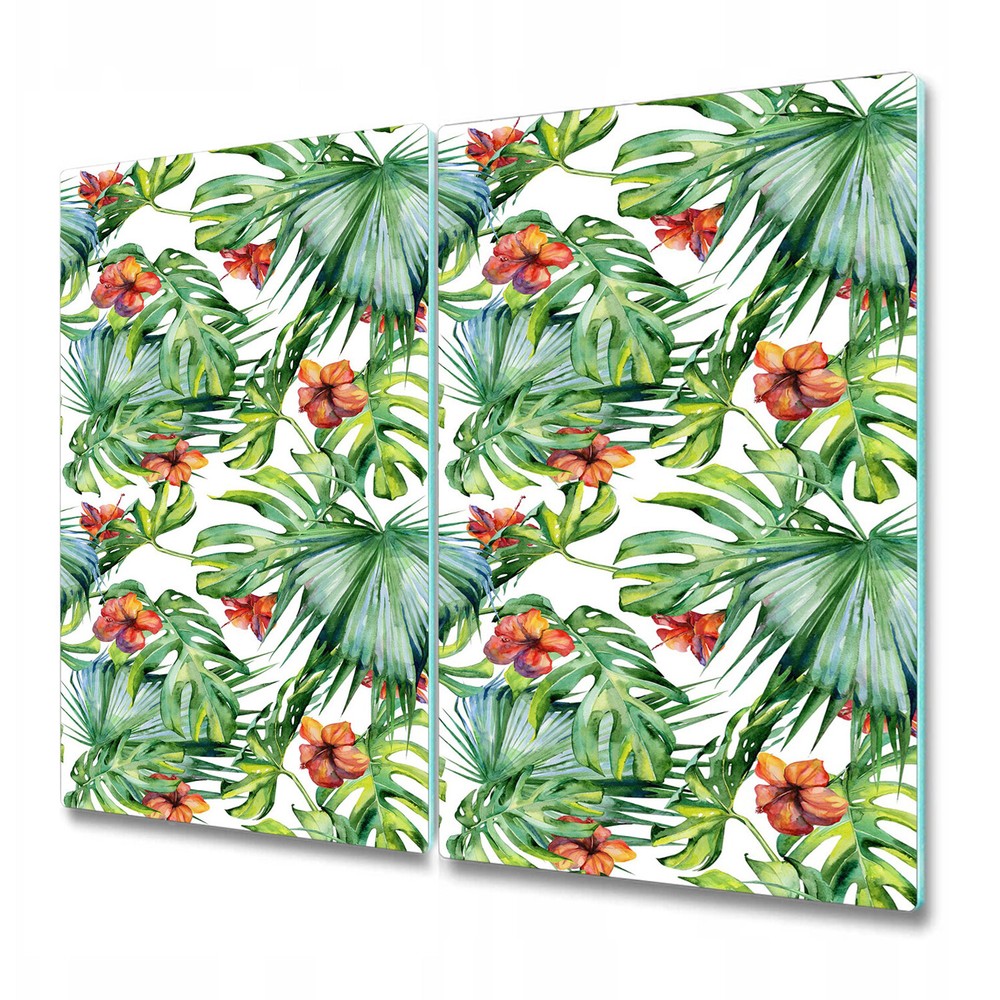 Glass Cutting Board Worktop Saver Hawaii Vibes Leafs Watercolour Flowers 2x30x52