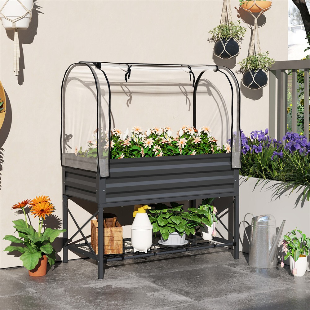 Galvanized Steel Garden Planter Raised Bed for Flowers Vegetables Outdoor Use