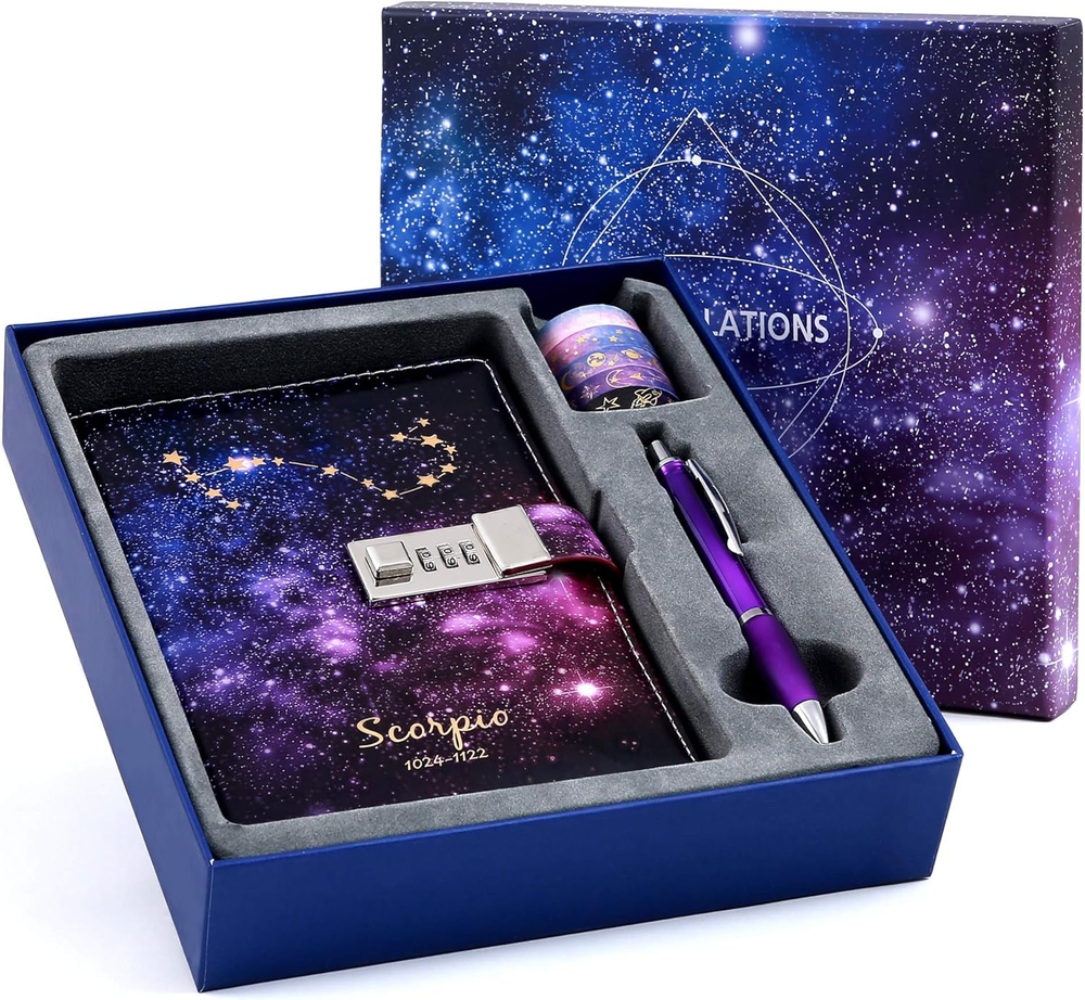 Starry Constellation Lock Diary Set Gift Box with Pen & Tapes Secret Diary with