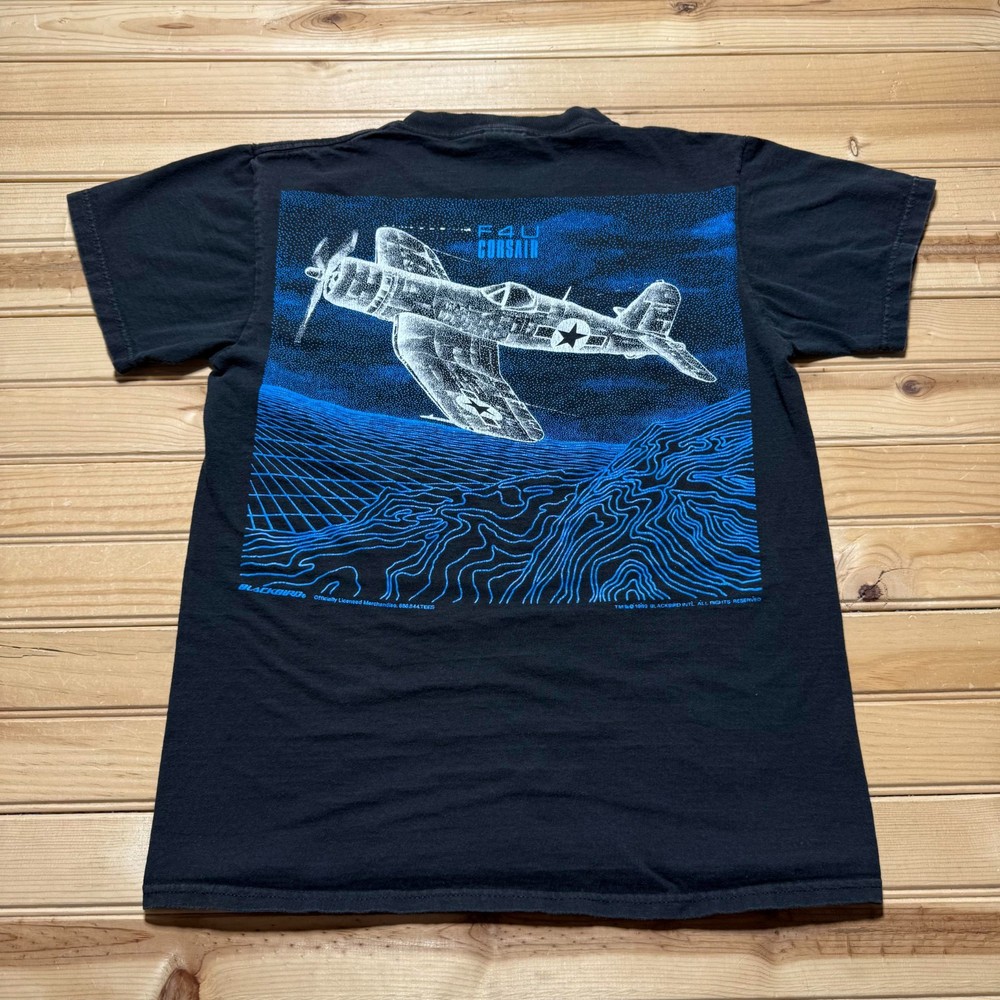 Vintage 1989 F4U Corsair Vought Military Plane WW2 Blackbird Shirt - Size Small