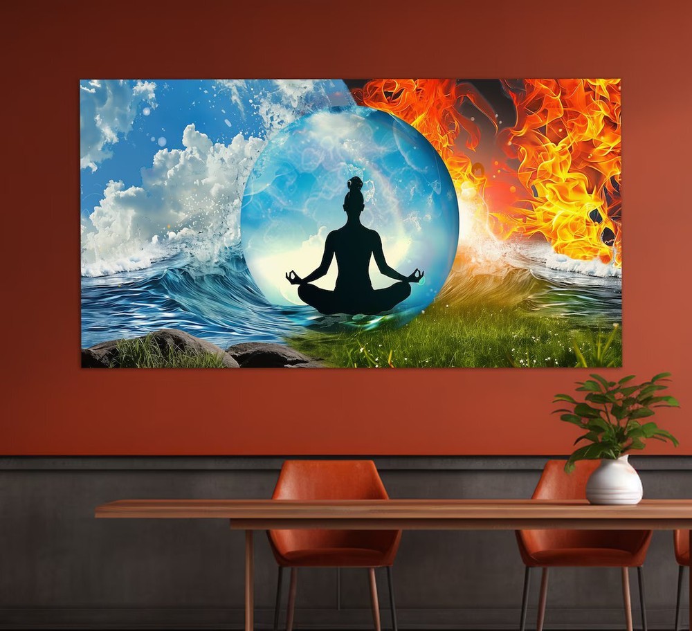Abstract Water and Fire Buddhism Paint Wall Art Canvas Unframed Print Art