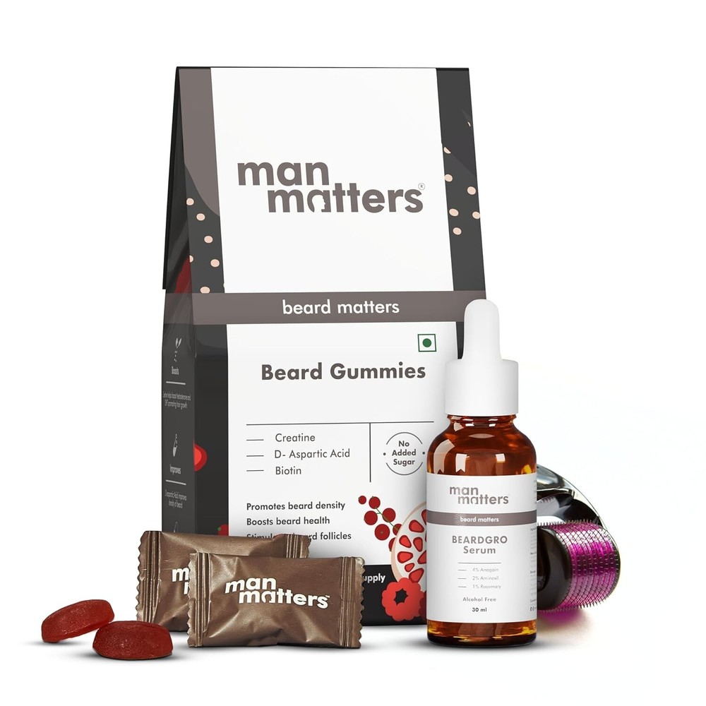 Man Matters Beard Growth Kit with Serum Gummies Roller for Thicker Fuller Beard
