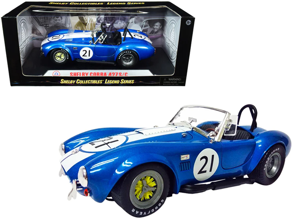 Shelby Cobra 427 S/C #21 Blue Metallic with White Stripes 1/18 Diecast Model Car