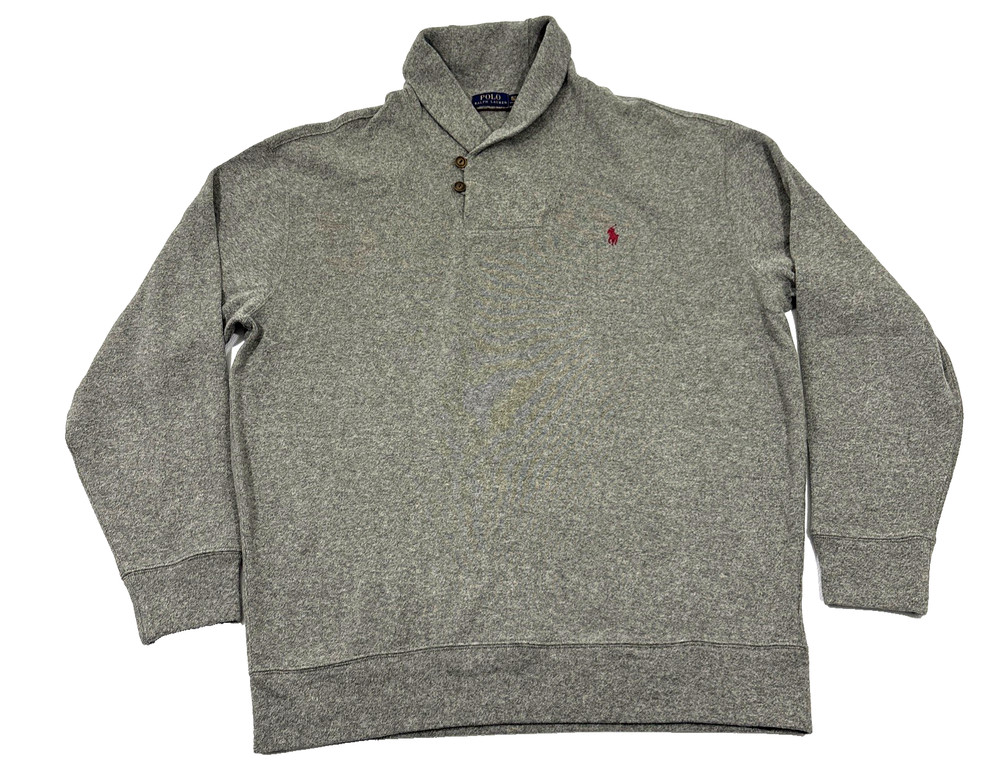 Polo Ralph Lauren Mens XLT Gray Shawl Collar Gray Pullover Sweater Knit EUC