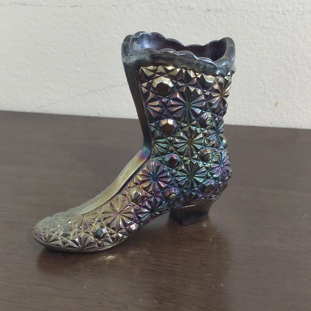 Vintage Fenton  Art Glass Iridescent Carnival Glass Boot Daisy & Button pattern