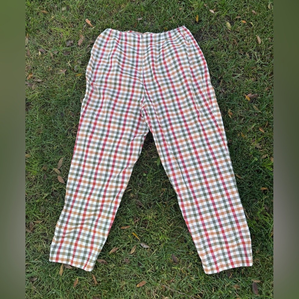 60s Vintage High Waisted Gingham Plaid Cigarette Pant Capris Sz M