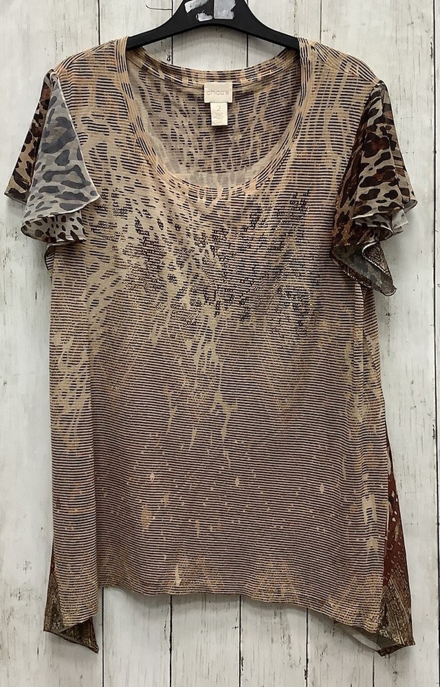 Womens Chicos  Short Sleeve Top Size 2 US Large 430–201