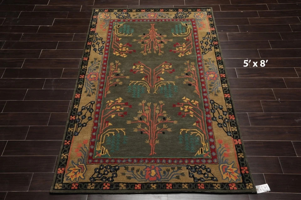 Hand-Tufted Donegal Arts & Crafts Handmade 100% Wool Area Rug Dark Gray/Green