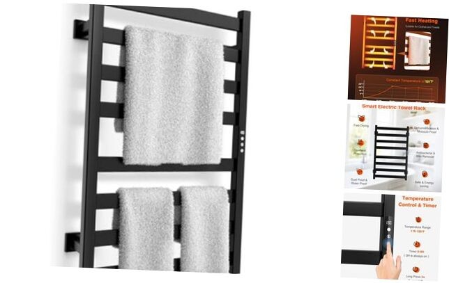 Towel Warmer, Towel Heater Rack for Bathroom, 8-bar Electric Towel Dryer Black