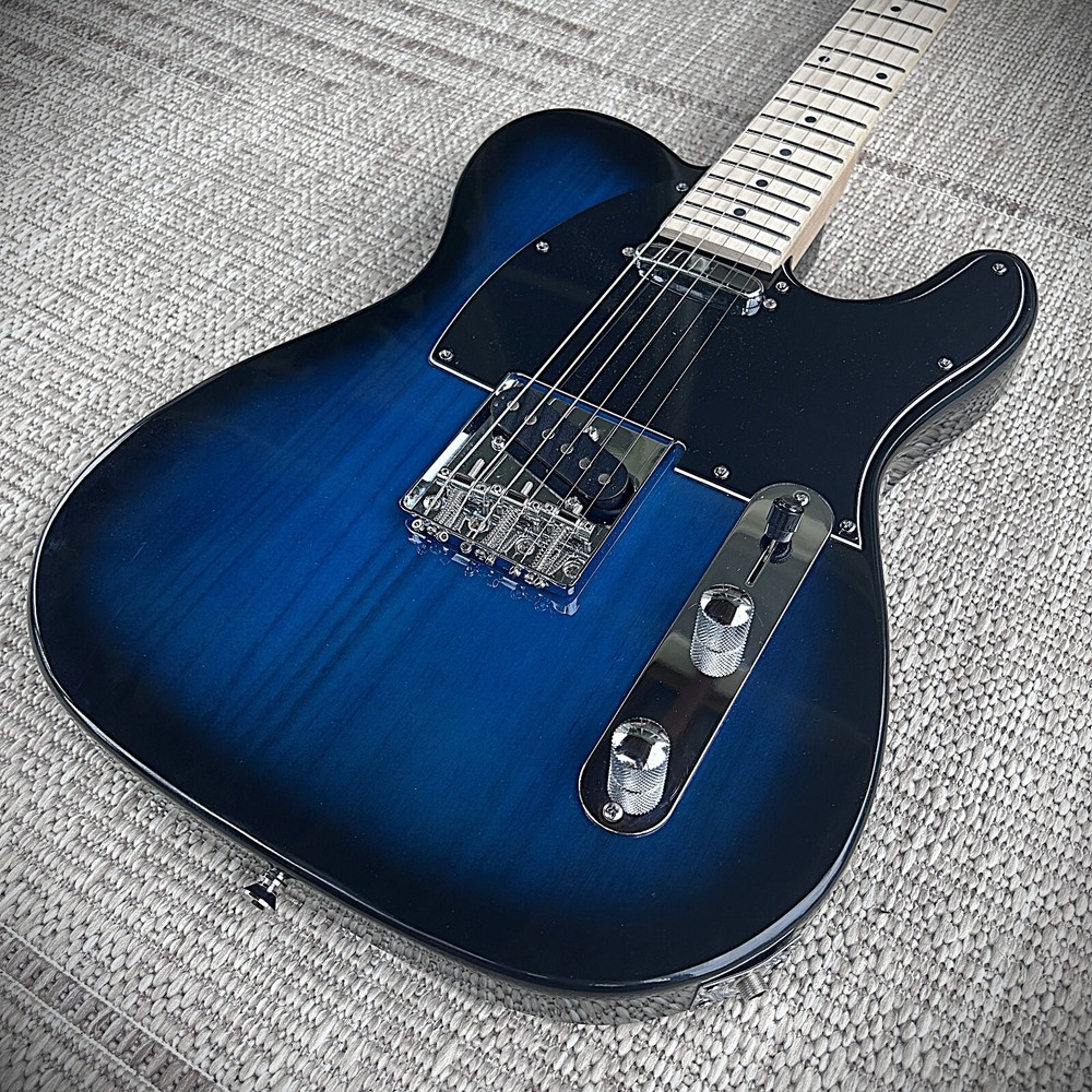 Trans Blue Tele Style Electric Guitar with Maple Neck and Accessories, Full-Size