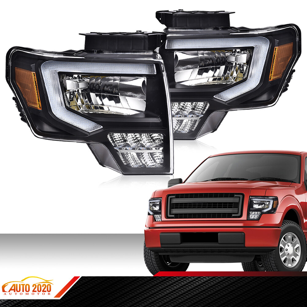 2009-2014 Ford F150 LED DRL Headlight Lamps Pair - Left & Right Side