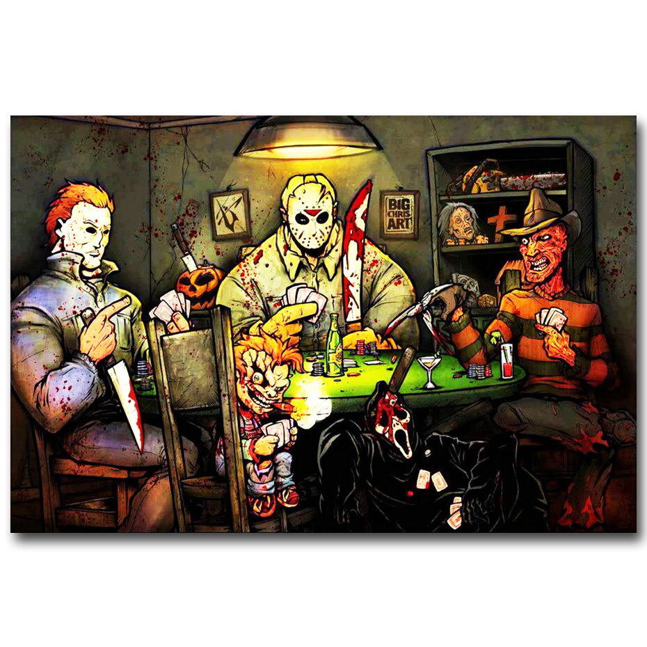 75072 SLASHERS Myers vs Jason Voorhees Playing Poker Wall Print Poster US