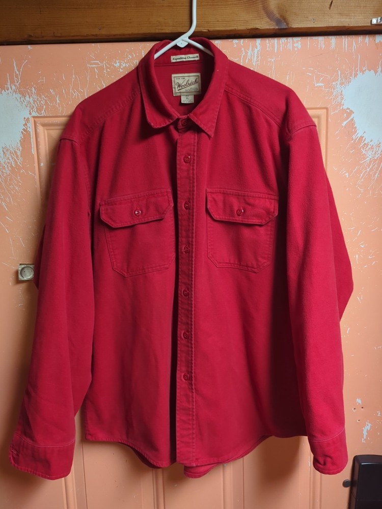 Woolrich Expedition Chamois Long Sleeve Shirt Red Heavy Cotton Men's Size XL