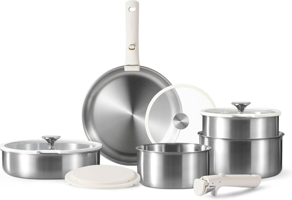 CAROTE 12 Pcs Pots and Pans Set, Stainless Steel Cookware Set Detachable Handle